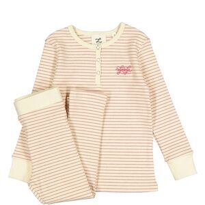 Cozy Kids Pajama Set - Cream and Pink Stripes